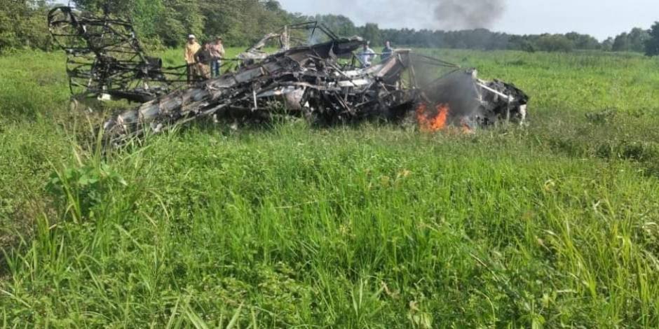 Aeronave desplomada en Cunduacán, Tabasco.