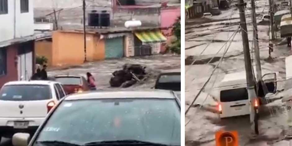 Lluvia afecta calles y desborda canal de aguas negras en el municipio de Ecatepec