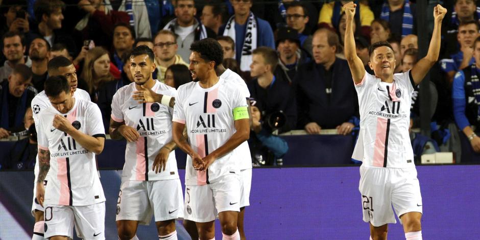 Futbolistas del PSG celebran su gol contra el Brujas en la Champions League, el pasado 15 de septiembre.