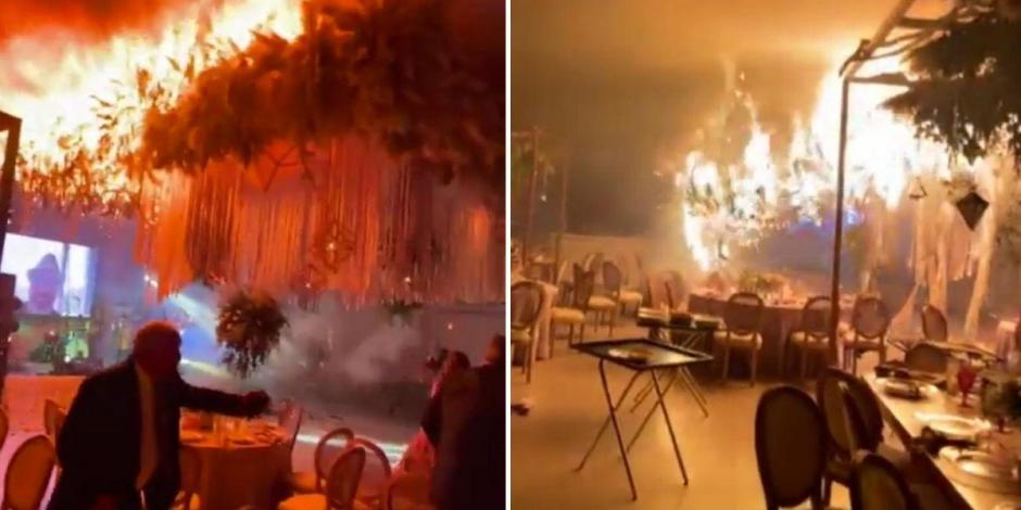 Un video difundido en redes sociales captó el momento exacto del incendio registrado en una boda en Torreón.