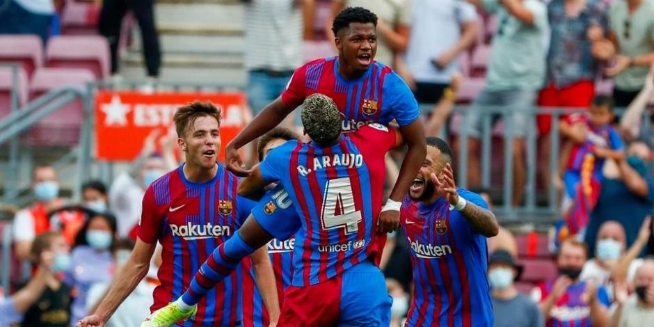 Futbolistas del Barcelona festejan un gol contra el Levante, en LaLiga, el pasado 26 de septiembre.