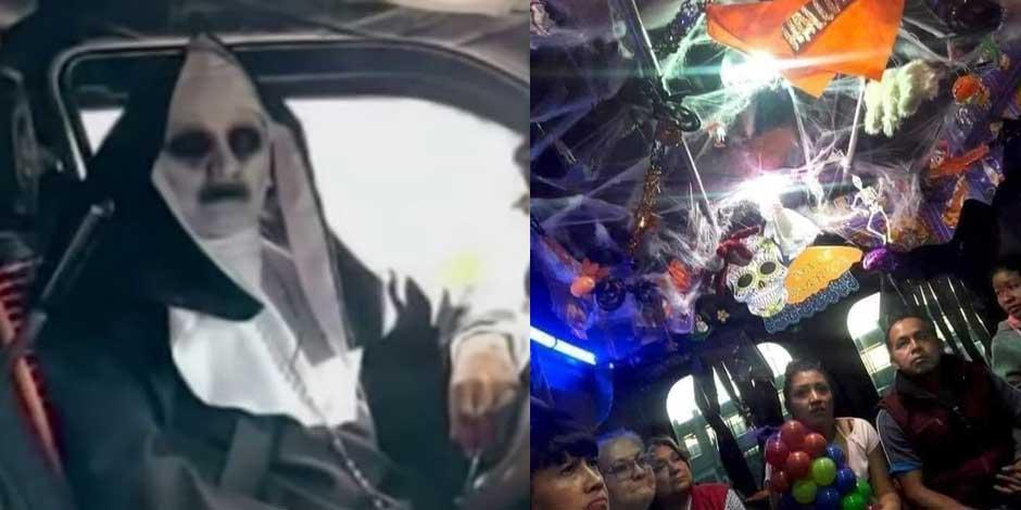 Ya es viral: Chofer de combi se disfraza de La Monja en Tlaxcala