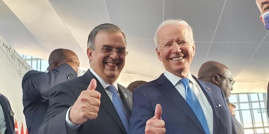 El secretario de Relaciones Exteriores, Marcelo Ebrard  y el presidente de Estados Unidos, Joe Biden 