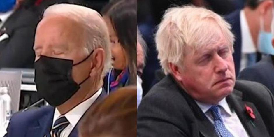 Joe Biden y Boris Johnson captados con los ojos cerrados durante la COP26.