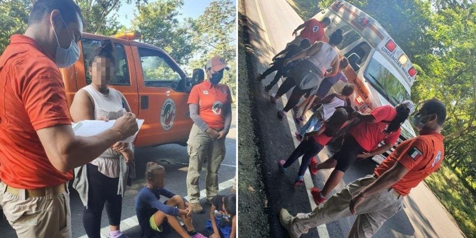 El INM compartió imágenes de las labores de auxilio a miembros de la caravana migrante en Chiapas.