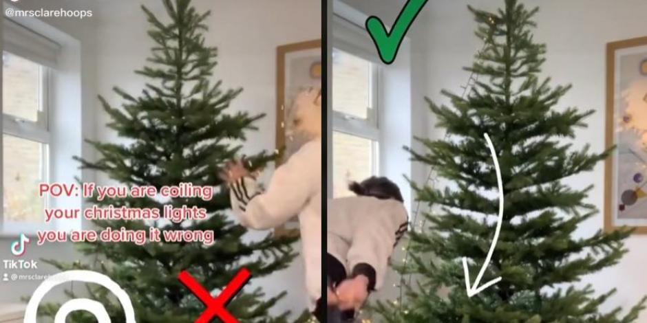Mujer comparte en TikTok una técnica sencilla para decorar el árbol de Navidad