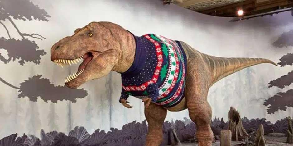 Tiranosaurio con suéter causa furor en Londres
