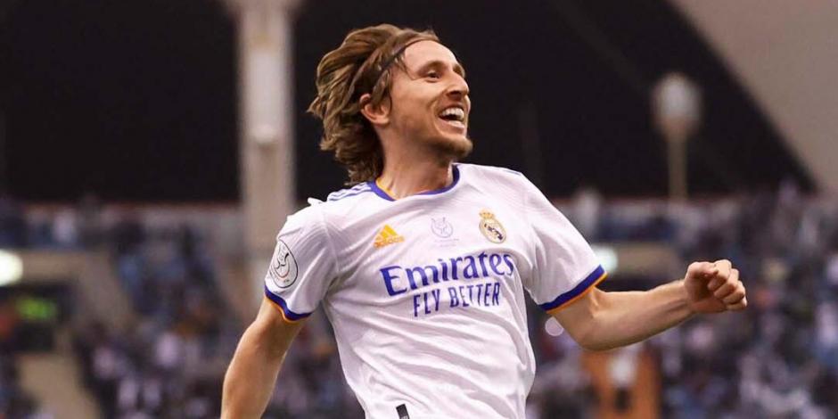 Luka Modric celebra el primer gol de la final de la Supercopa entre Real Madrid vs Athletic de Bilbao