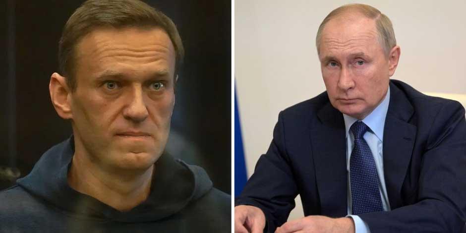 El líder opositor Alexéi Navalny y el presidente de Rusia, Vladimir Putin en imágenes de archivo