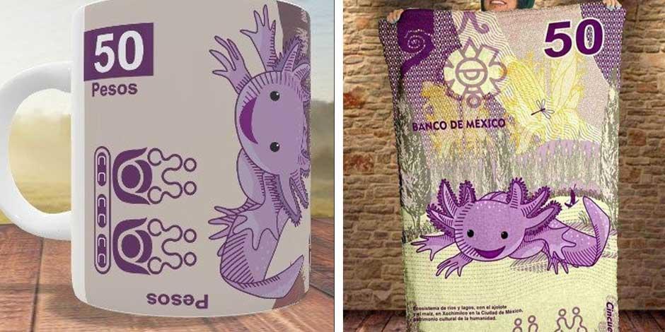 La imagen del ajolote del billete de 50 pesos llega a objetos de uso cotidiano