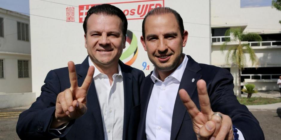 Esteban Villegas, candidato a la gubernatura de Durango por alianza "Va por Durango" (Izq.) y Marko Cortés, líder del PAN (Der.).