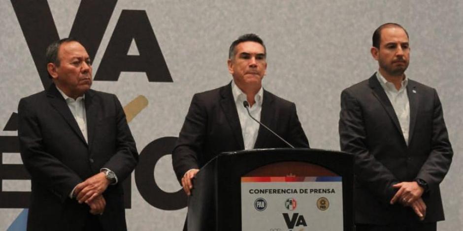 Jesús Zambrano, Alejandro Moreno y Marko Cortés, líderes del PRD, PRI y PAN, respectivamente.