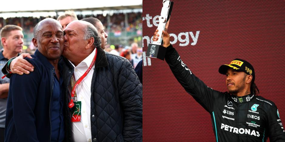 Lewis Hamilton, piloto de Mercedes, reaccionó a la foto de la celebración del papá de Checo con el suyo en el GP de Gran Bretaña de F1.