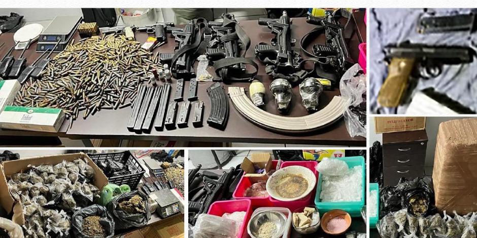 Cartuchos, granadas, armas largas y drogas fueron confiscadas por la policía en el mercado La Cuchilla, ayer.
