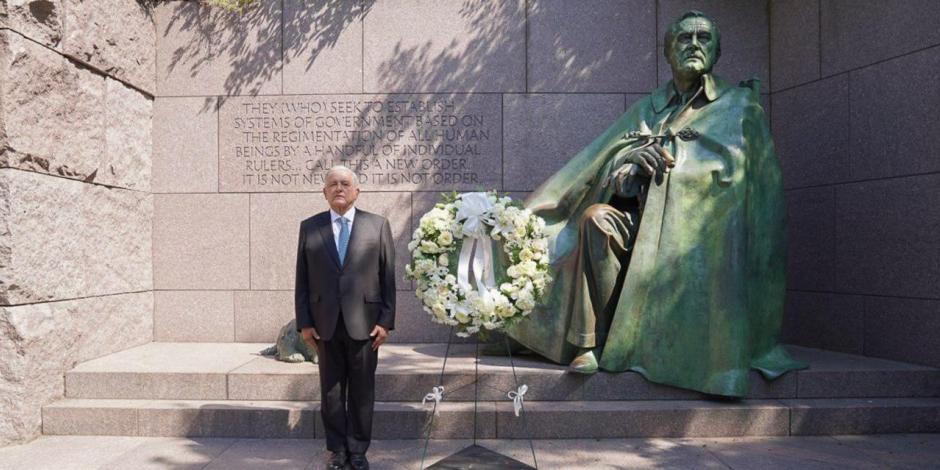 Andrés Manuel López Obrador, Presidente de México, visitó los memoriales de Martin Luther King y Franklin Delano Roosevelt en Washington, Estados Unidos.