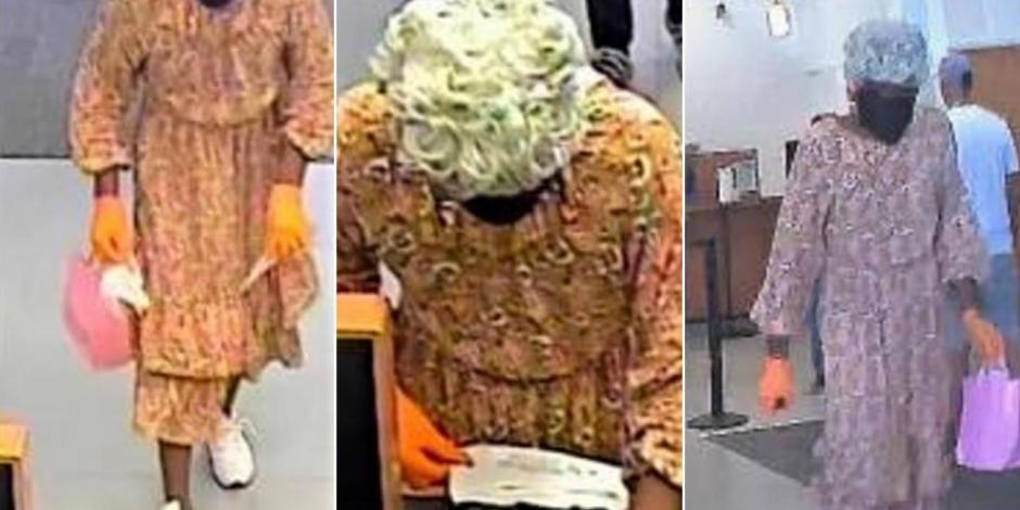 Hombre se disfraza de abuelita, roba un banco en EU y logra escapar.