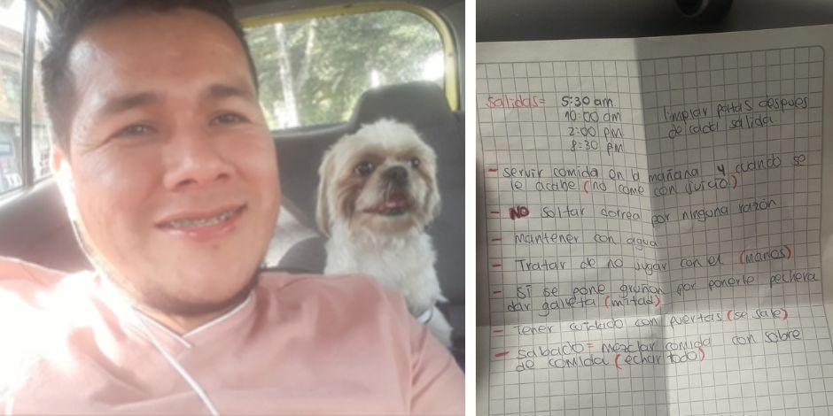 Taxista adoptó a perrito que dejaron en su coche.