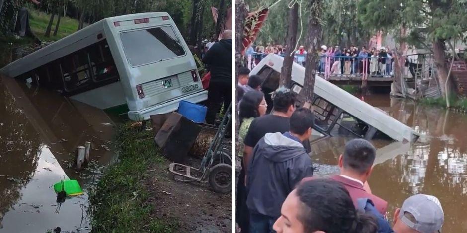 Microbús cayó a un canal de la alcaldía Xochimilco.