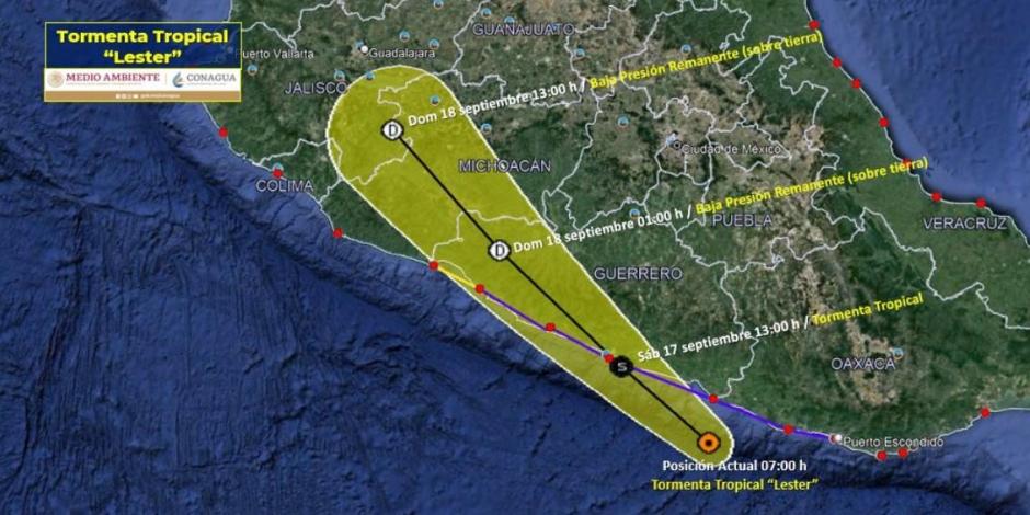 Tormenta Tropical "Lester" tocará tierra en costas de Guerrero este sábado, de acuerdo con pronósticos de la Conagua.