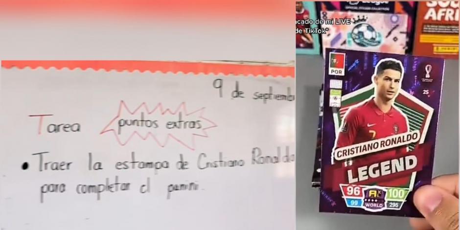 Maestra pide a sus alumnos traerle estampa de Ronaldo para llenar su álbum del Mundial Qatar 2022.