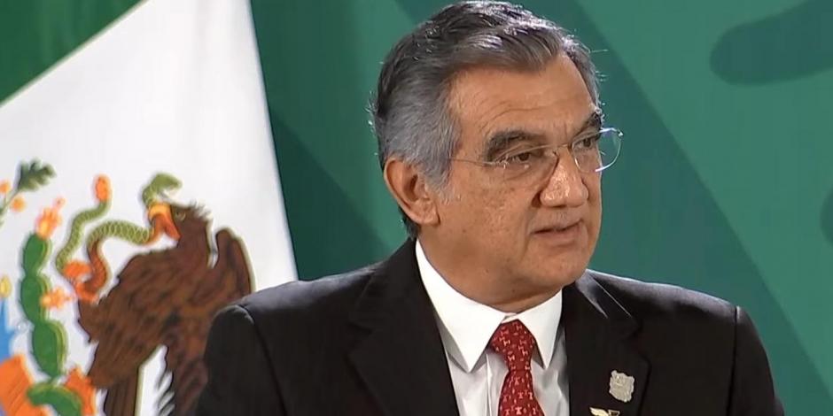 Américo Villarreal, gobernador de Tamaulipas, durante la conferencia matutina del Presidente Andrés Manuel López Obrador.
