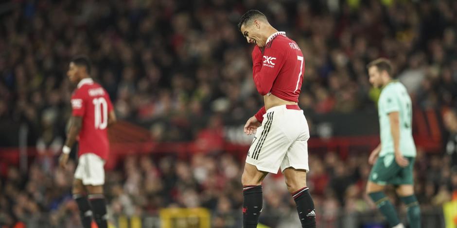 Cristiano Ronaldo lamenta una falla durante el duelo entre Manchester United y Omonia, en la Europa League, el pasado 13 de octubre.