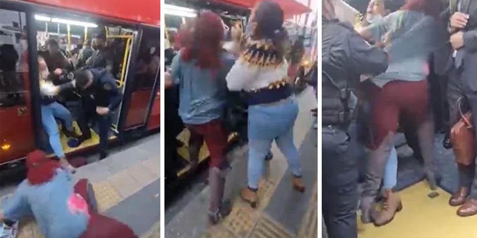 Mujeres en presunto estado de ebriedad riñen con policías en el Metrobús