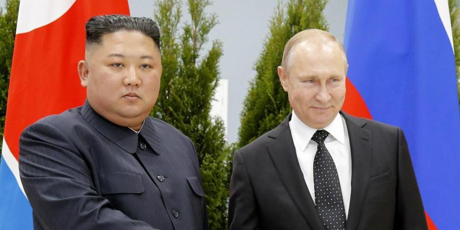 En la imagen: Kim Jong Un, líder de Corea del Norte (izq.) y Vladimir Putin, presidente de Rusia (der.).