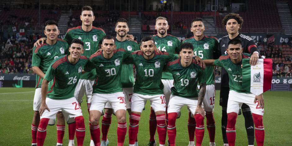 Futbolistas de la Selección Mexicana antes de su duelo ante Suecia, su último juego de preparación antes de la Copa del Mundo Qatar 2022.