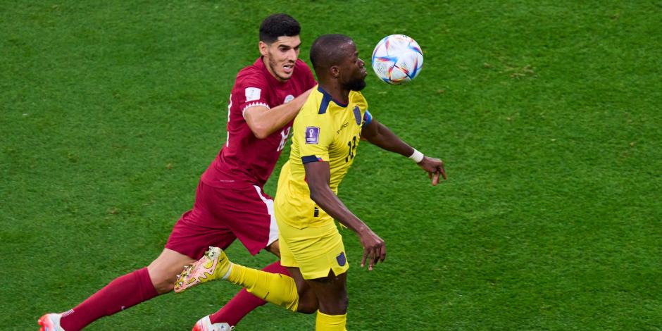 Una acción del Qatar vs Ecuador, duelo correspondiente al Grupo A de la Copa Mundial Qatar 2022, en el Estadio Al Bayt, Al Khor.