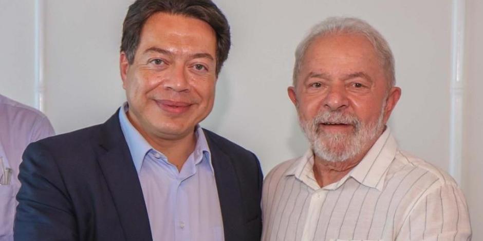 Mario Delgado (izq.), dirigente nacional de Morena y Lula da Silva (der.), presidente de Brasil.