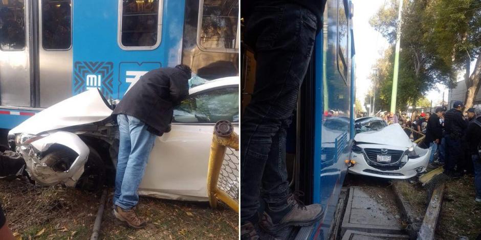 Choque entre unidad del Tren Ligero y auto deja un lesionado en calzada México-Xochimilco