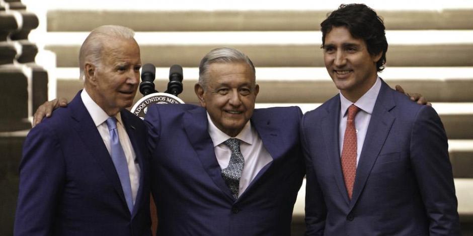 Los presidentes de EU, Joe Biden; de México, Andrés Manuel López Obrador, y el primer ministro de Canadá, Justin Trudeau, ayer.