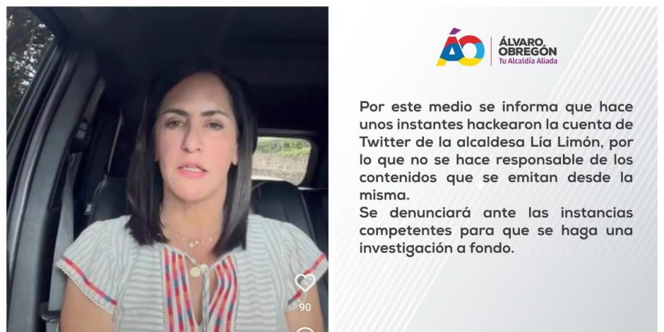Lía Limón, alcaldesa de Álvaro Obregón, dio a conocer por Instagram que su Twitter fue hackeada.
