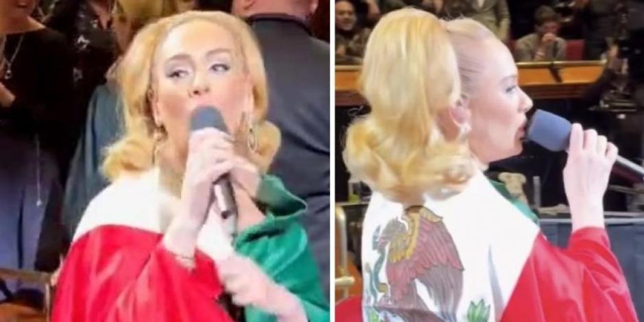 Adele se envuelve con la bandera de México en un concierto de Las Vegas (VIDEO)