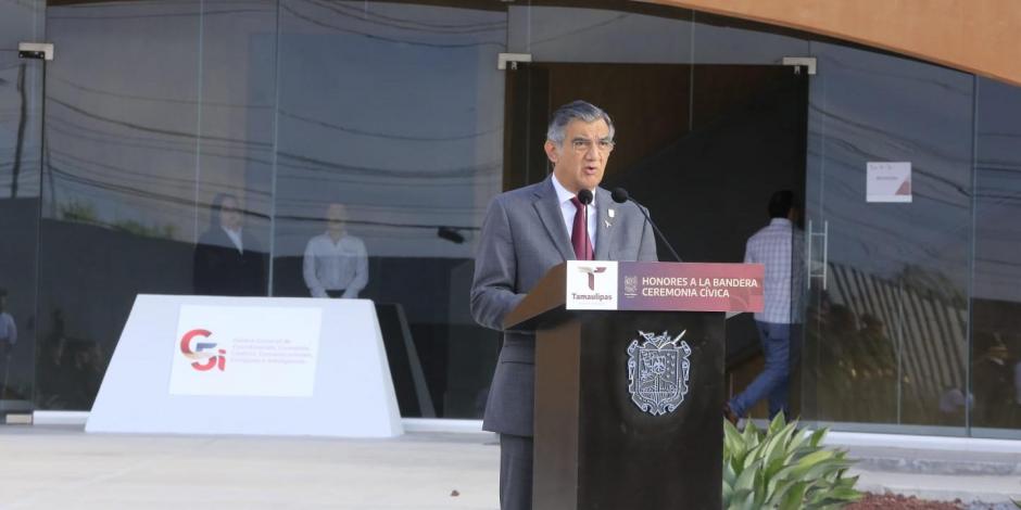 Américo Villarreal Anaya, gobernador de Tamaulipas, durante conferencia.