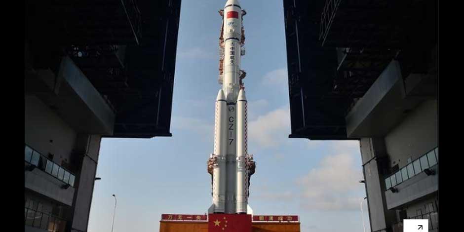 En la imagen ilustrativa, el cohete Tianzhou-1 es visto en su punto de lanzamiento en Wenchang, China. 17 de abril 2017