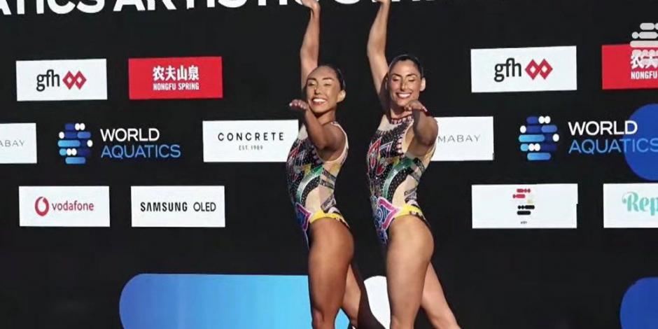 Nuria Diosdado y Joana Jiménez cosecharon el oro para México en la prueba de dueto femenil libre en la Copa del Mundo de Natación Artística.