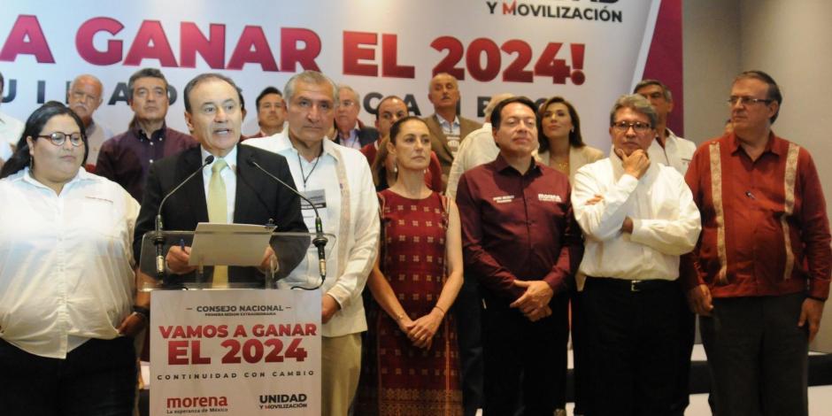 El presidente del Consejo Nacional de Morena, Alfonso Durazo Montaño, ofrece detalles de la ruta que seguirán los aspirantes a la candidatura de ese partido para la presidencia de la República en 2024