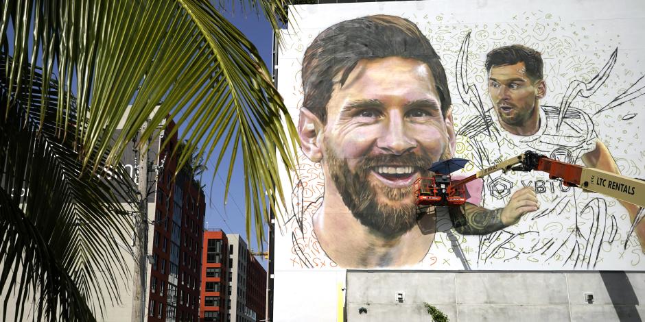Un mural de Lionel Messi en el vecindario Wynwood de Miami, donde el argentino jugará en la MLS.