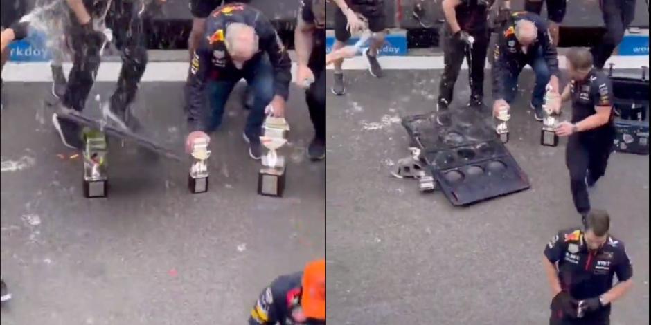 El trofeo que Max Verstappen ganó por su victoria en el Gran Premio de Bélgica de F1 se rompió en los festejos de Red Bull.