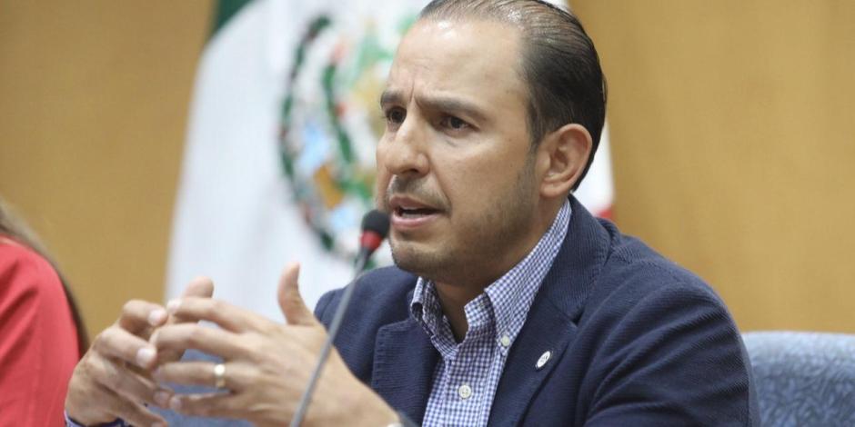 Marko Cortés Mendoza, líder nacional del PAN, ayer, durante una conferencia de prensa.