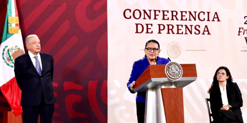 Rosa Icela Rodríguez en Palacio Nacional este martes 8 de agosto del 2023.
