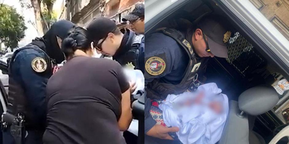 Policía de la Ciudad de México apoyó a mujer en labor de parto.