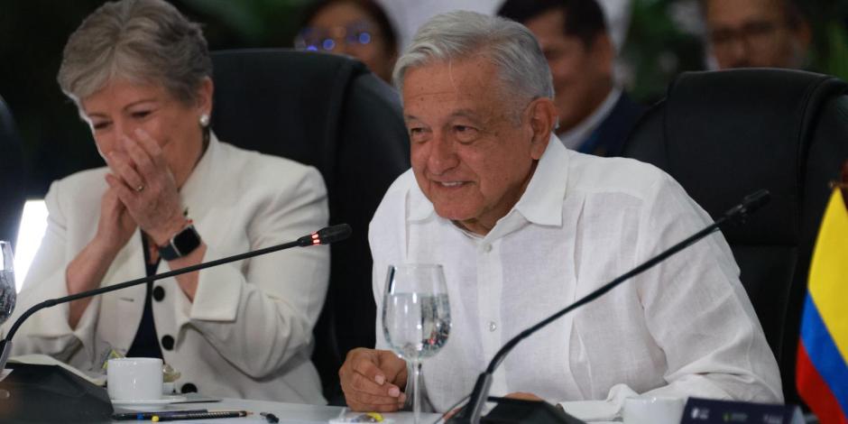 Presidente López Obrador durante su participación en la Conferencia Latinoamericana y del Caribe sobre Drogas y perspectivas futuras en Cali, Colombia.