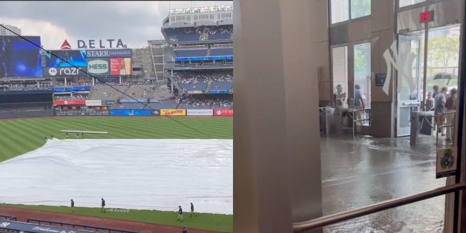 El mal clima en Nueva York causó inundaciones en el Yankee Stadium antes del juego de MLB entre Nueva York y Milwaukee.