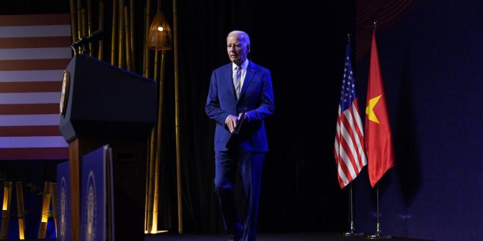 El presidente Biden durante una conferencia, ayer.