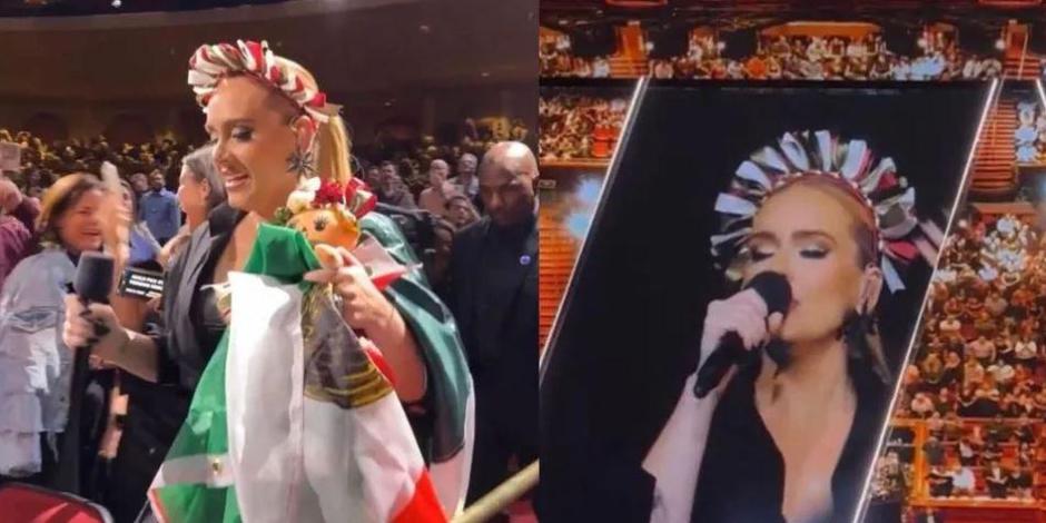 Adele celebra la Independencia de México en Las Vegas vestida de muñeca Lele (VIDEO)