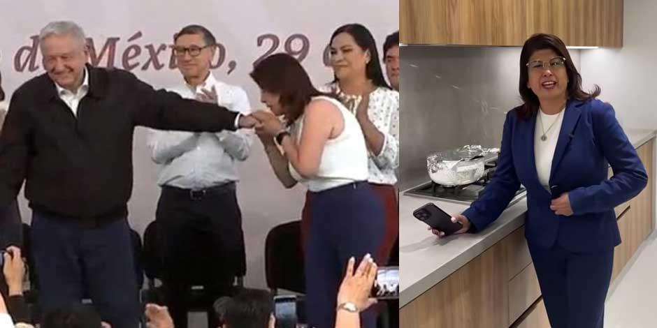 Presidenta municipal de Tecámac besa mano de AMLO