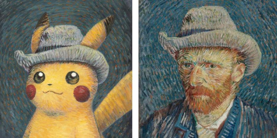 Naoyo Kimura, Pikachú inspirado por Autorretrato  con sombrero de fieltro gris, de Vincent Van Gogh, 1887.